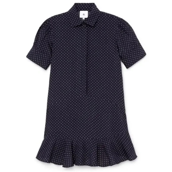 Goop G. Label Denise Mini Polka Dot Navy Shirt Dress Size 2 - Picture 2 of 14